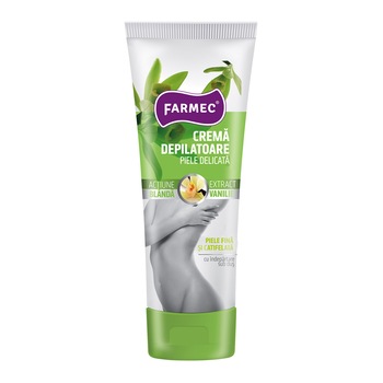 Crema depilatoare Farmec, pentru piele sensibila, Vanilie, 150 ml Crema depilatoare Farmec, pentru piele sensibila, Vanilie, 150 ml