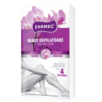 Benzi depilatoare pentru corp Farmec, Orhidee, 14 buc Benzi depilatoare pentru corp Farmec, Orhidee, 14 buc