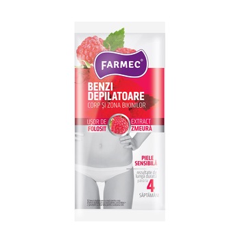 Benzi depilatoare Farmec pentru corp si zona bikinilor, 5x2 benzi corp + 2x2 benzi zona bikini Benzi depilatoare Farmec pentru corp si zona bikinilor, 5x2 benzi corp + 2x2 benzi zona bikini