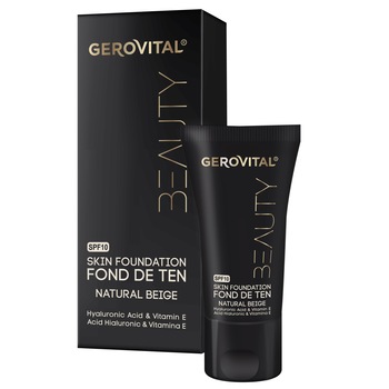 Fond de ten Gerovital Beauty cu Acid Hialuronic si Vitamina E, SPF10, Natural Beige, 30 ml Fond de ten Gerovital Beauty cu Acid Hialuronic si Vitamina E, SPF10, Natural Beige, 30 ml