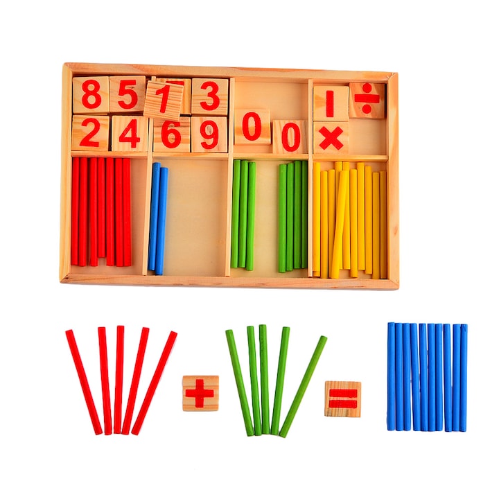 Joc Invatam matematica din lemn Montessori - cifre si betisoare