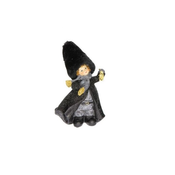 Figurina copii, caciula txt, negru/auriu, 10x8x14 cm