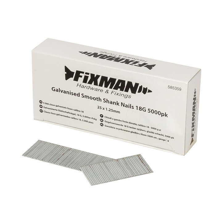 Set 5000 cuie galvanizate pistol pneumatic, 18GA, 25mm x 1.25, Fixman