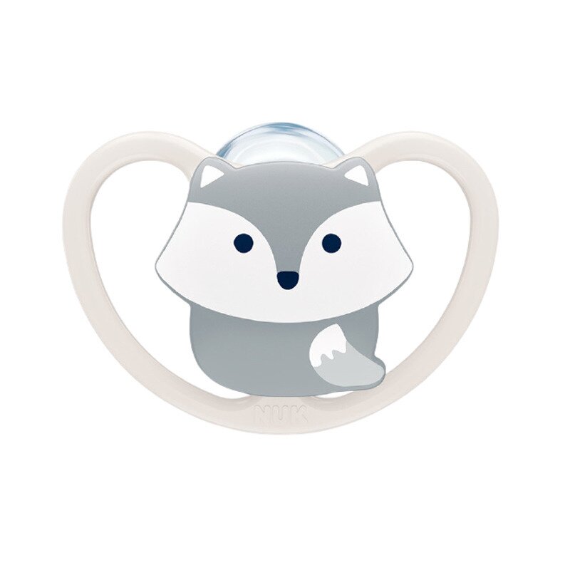 Suzeta Nuk Space, cu tetina din silicon, 0-6 luni, alba cu vulpe