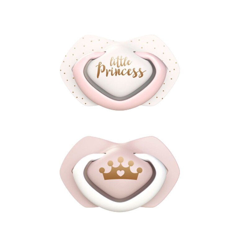 Set 2 suzete, tetina din silicon, Little Princes, roz, 6-18 luni
