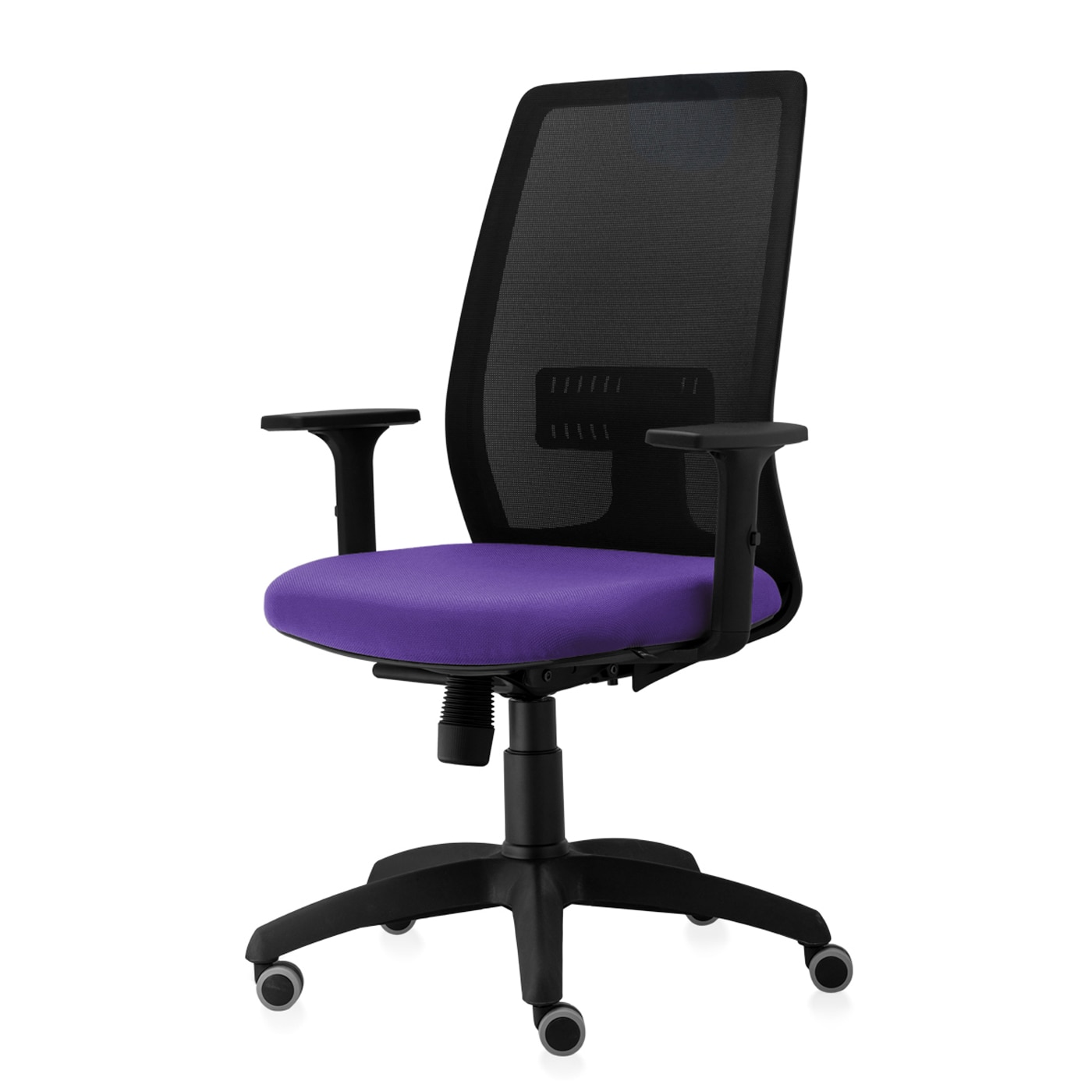 Scaun ergonomic de birou TRAFFIC CHAIRS CONCEPT ECO, mesh NEGRU, sezut MOV, spatar mesh, brate reglabile, mecanism multiblock, role gumate, suport lombar reglabil