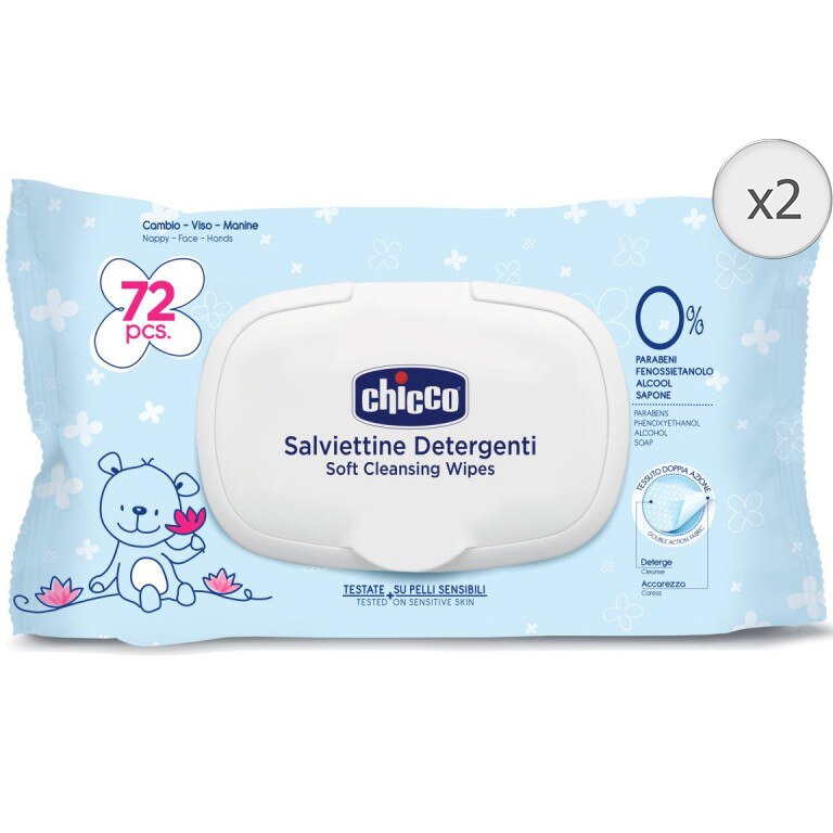 Servetele umede cu clapeta Chicco, 2 pachete x 72, 144 buc