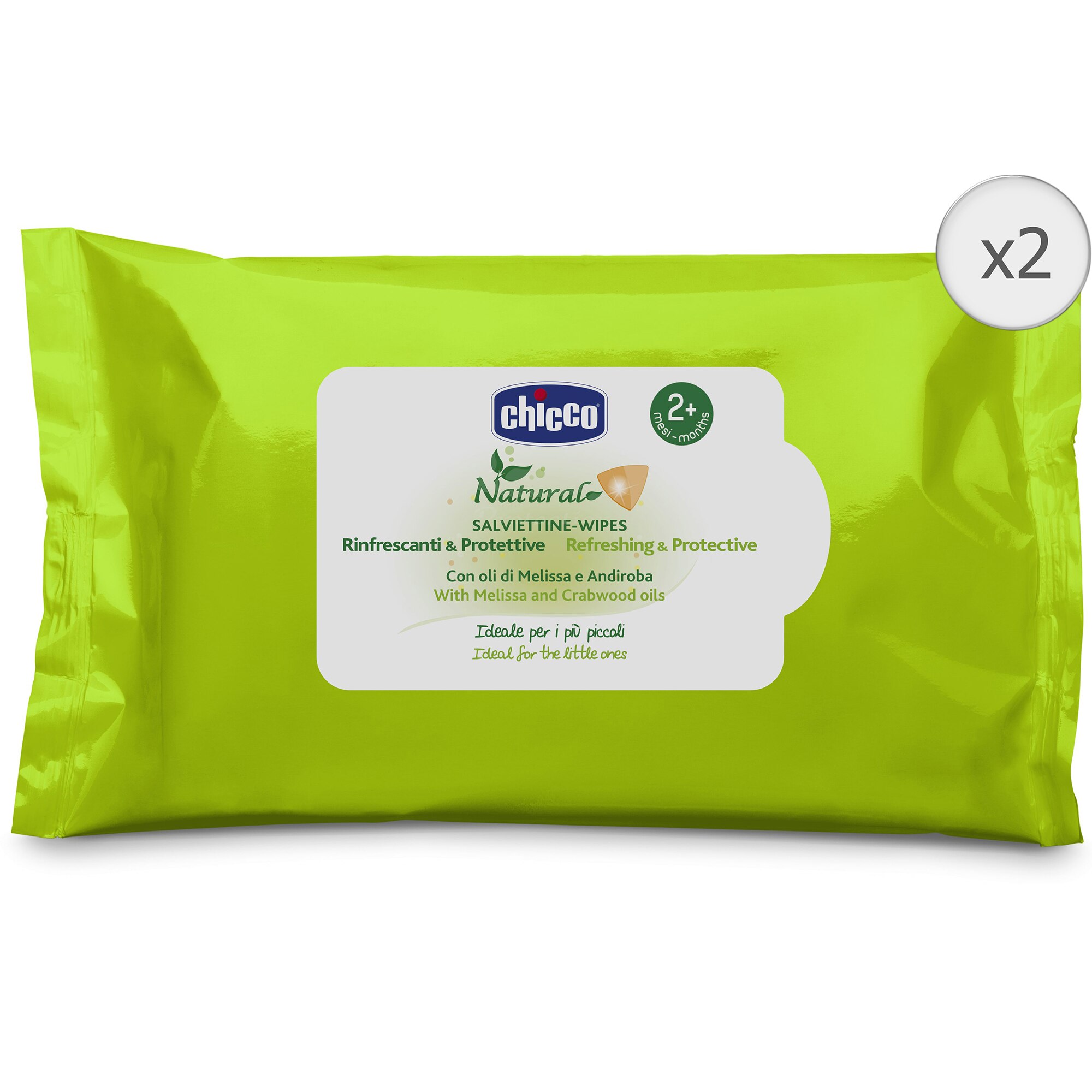 Servetele umede revigorante si protectoare cu ulei de Melissa si Andiroba Chicco, 2 pachete x 20, 40 buc, de la 2 luni
