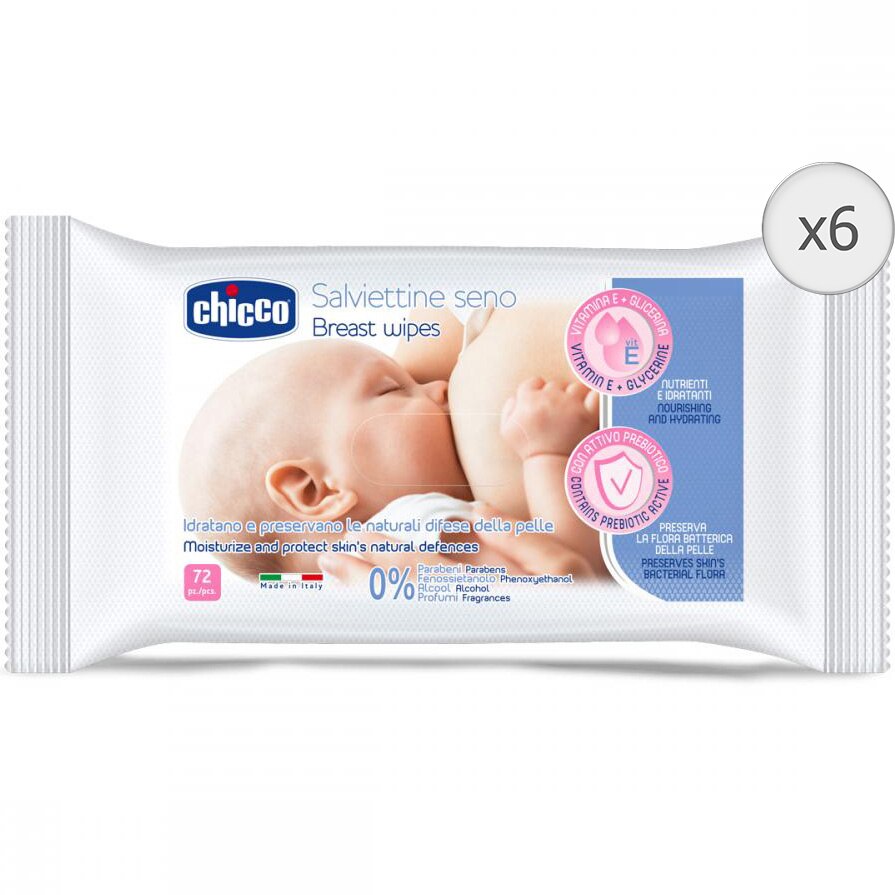 Servetele umede pentru igiena sanului Chicco, 6 pachete x 72, 432 buc, de la nastere