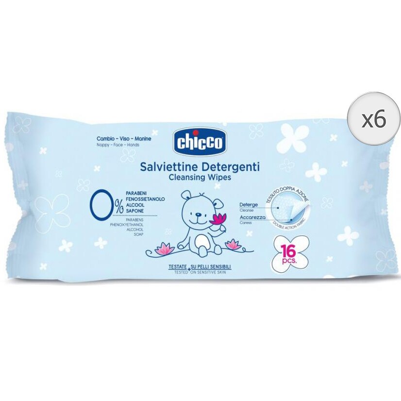 Servetele umede Chicco Baby Moments, 6 pachete x 16, 96 buc, de la nastere