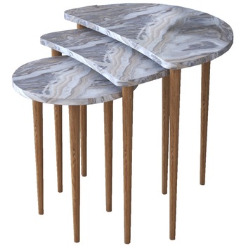 Set 3 masute cafea Moon Homs marmorat alb/nuc 55X34.5X51 cm Set 3 masute cafea Moon Homs marmorat alb/nuc 55X34.5X51 cm