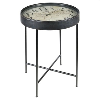 Masuta de cafea cu ceas incorporat, Koopman, harta lumii, blat sticla securizata, 63x63x70cm Masuta de cafea cu ceas incorporat, Koopman, harta lumii, blat sticla securizata, 63x63x70cm