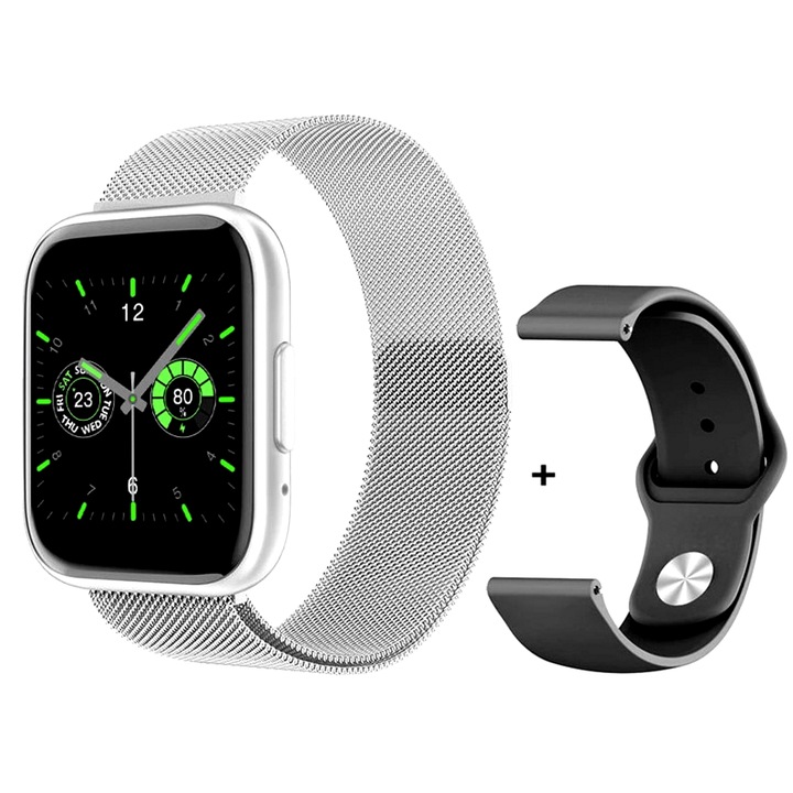 IdealStore New Generation T99 okosóra, HD kijelző, Bluetooth, emlékeztető, állapotfigyelő, oximéter, lépésszámláló, 2 szíj, Ip67, ezüst