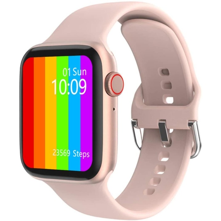 Ceas SmartWatch LikeSmart™ WearFiT, HD Touch AMOLED Display, 1.75", Apelare Bluetooth, Termometru, Oximetru SpO2, EKG, Notificari, Monitorizare Ritm Cardiac, si Tensiune Arteriala, Silicon Light Pink