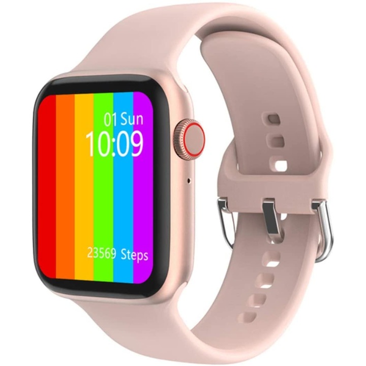 Смарт часовник, LikeSmart, WearFiT, HD сензорен AMOLED дисплей, 1,75 инча Bluetooth разговори, термометър, SpO2 оксиметър, ЕКГ, известия, мониторинг на сърдечната честота и кръвното налягане, силиконов светлорозов