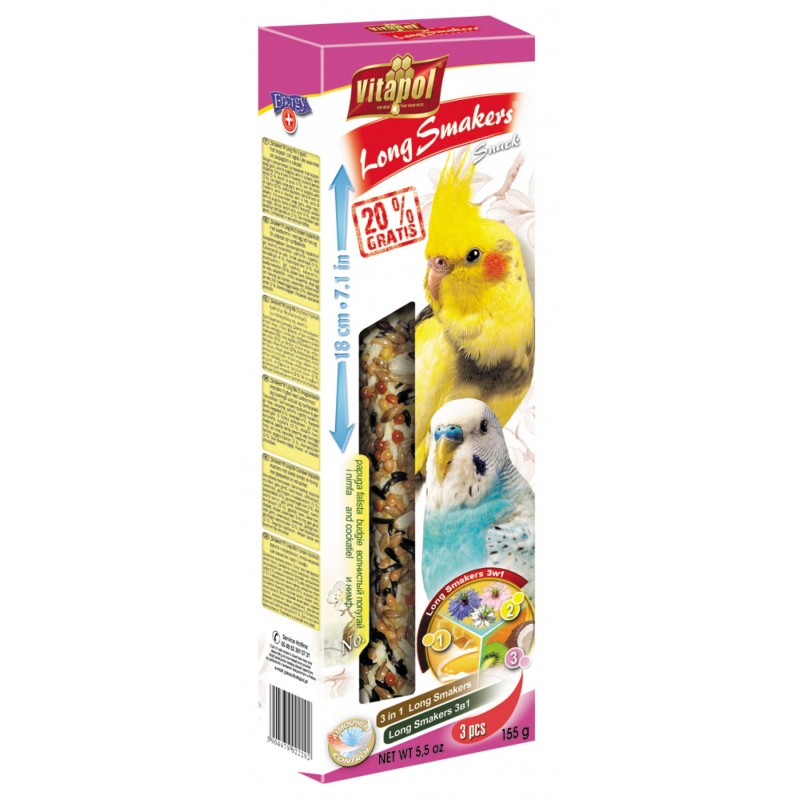 Batoane mix 3 arome pentru papagali si nimfa 18 cm 155g
