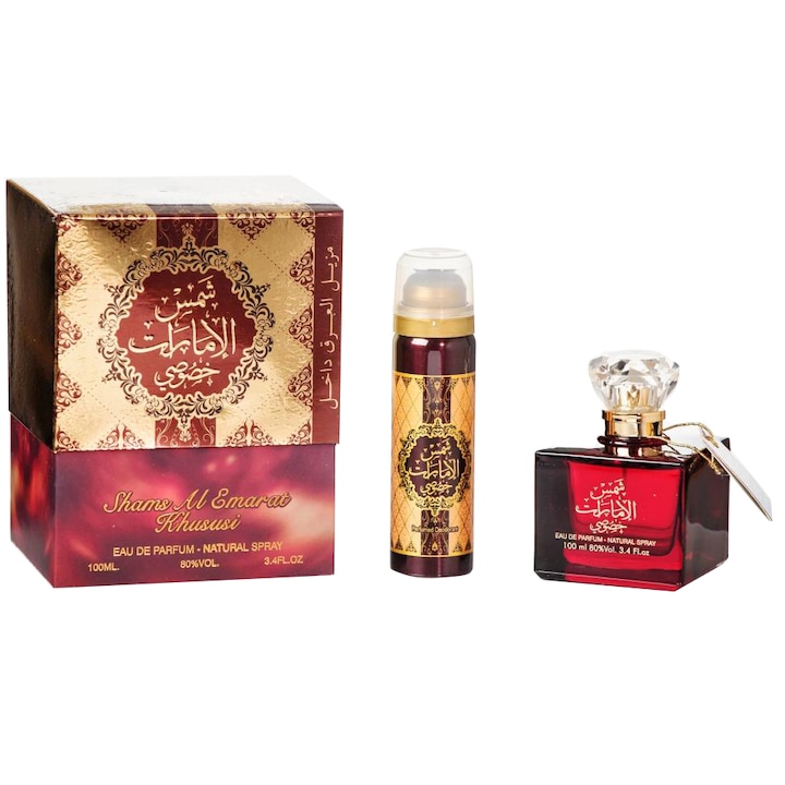 Ard Al Zaafaran készlet, Shams al Emarat Khususi parfüm víz, női, 100 ml, 1 dezodor spray, 50 ml