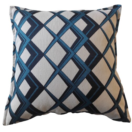 Husa perna decorativa Rubik, 45x45 cm, Nova Textile, fermoar, gri, turquaz