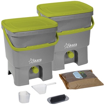 Set 2 cosuri pentru compostarea resturilor organice , Bokashi Organko, bucatarie si gradina, din plastic reciclat, Gri/Lime, 2 x 16 L cu 1 kg accelerator de compost Set 2 cosuri pentru compostarea resturilor organice , Bokashi Organko, bucatarie si gradina, din plastic reciclat, Gri/Lime, 2 x 16 L cu 1 kg accelerator de compost