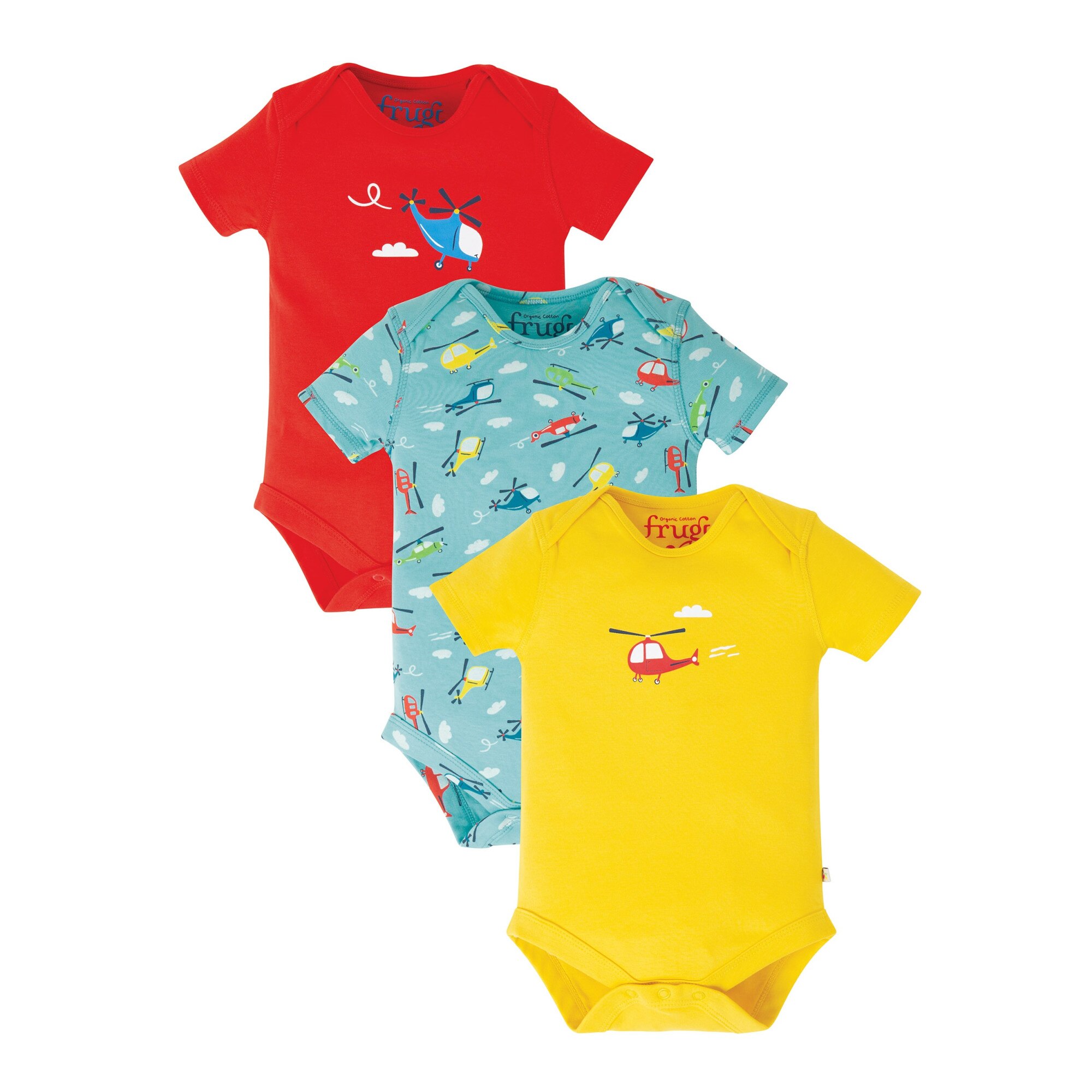 Set body-uri, cu elicoptere, 3 bucati, bumbac organic, multicolor, bebe
