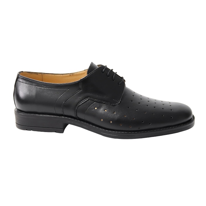 Черни перфорирани мъжки обувки с дантела, естествена кожа, обувки Mateo 08, Черен