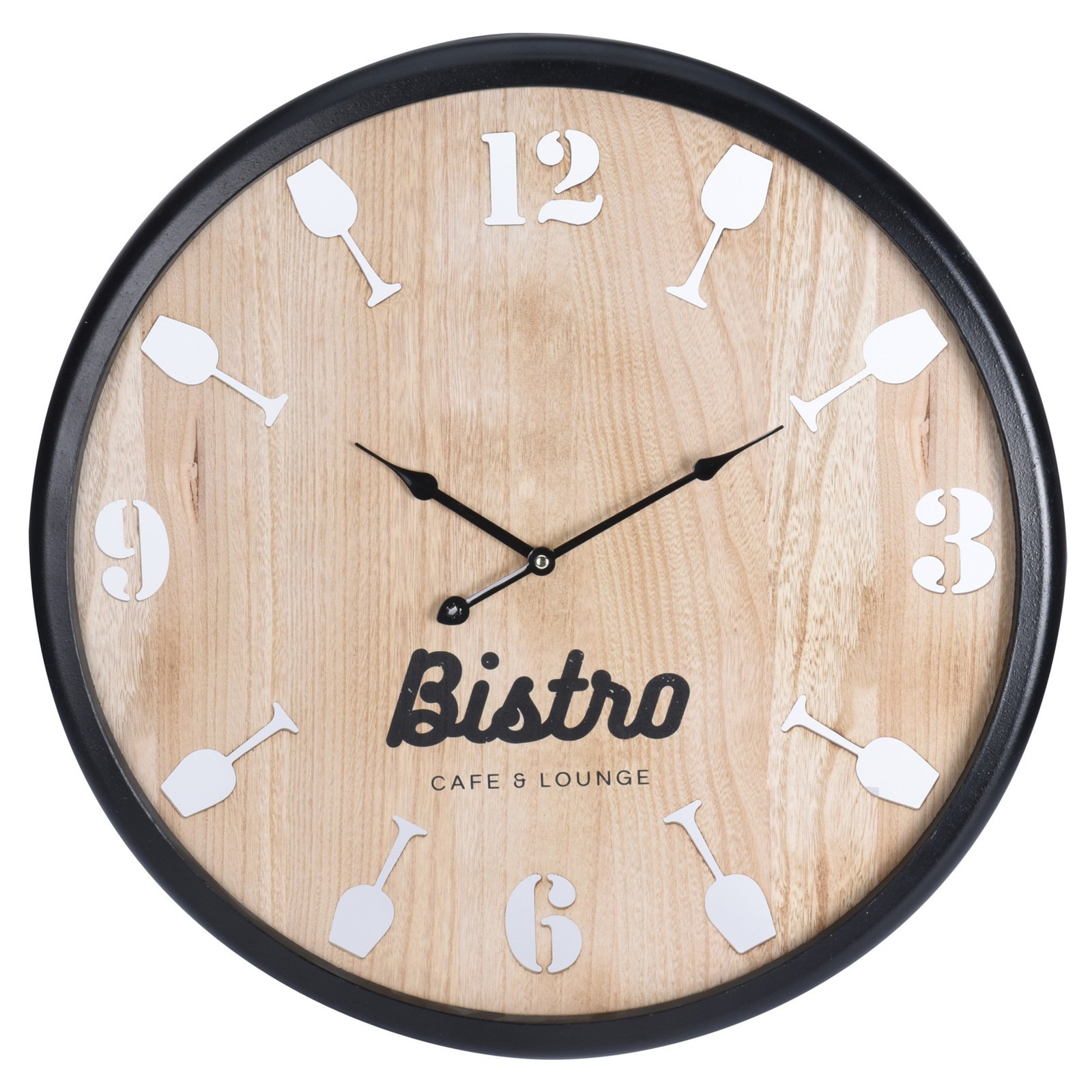 Ceas de perete din MDF, Koopman, Bistro, 60 cm, rama neagra