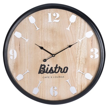 Ceas de perete din MDF, Koopman, Bistro, 60 cm, rama neagra Ceas de perete din MDF, Koopman, Bistro, 60 cm, rama neagra