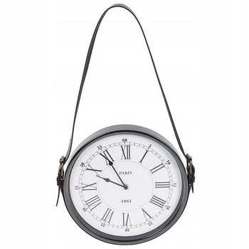 Ceas de perete metalic, Koopman, curea de piele, stil retro, 30 cm Ceas de perete metalic, Koopman, curea de piele, stil retro, 30 cm