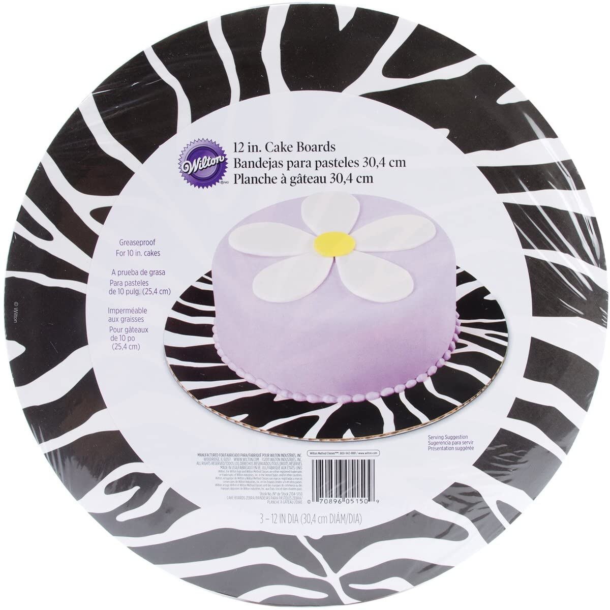 Set platou pentru torturi, cu imprimeu zebra, Wilton, 30.4 cm diam., 3 buc