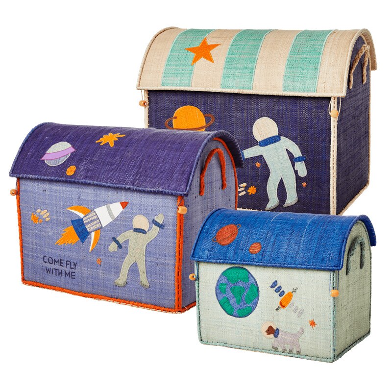 Set 3 cutii de depozitare jucarii, Rice, Space Theme, Multicolor