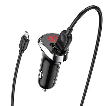 Set incarcator auto dual USB, cu afisaj LED, Borofone BZ15, cu cablu 8-pin Lightning 1m, DC 12-24V, 5V 2.4 A, negru Set incarcator auto dual USB, cu afisaj LED, Borofone BZ15, cu cablu 8-pin Lightning 1m, DC 12-24V, 5V 2.4 A, negru