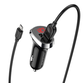 Set incarcator auto dual USB, cu afisaj LED, Borofone BZ15, cu cablu microUSB 1m, DC 12-24V, 5V 2.4 A, negru Set incarcator auto dual USB, cu afisaj LED, Borofone BZ15, cu cablu microUSB 1m, DC 12-24V, 5V 2.4 A, negru