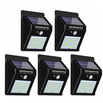 Set 5 lampi solare de perete cu 30 LED si senzor de miscare Set 5 lampi solare de perete cu 30 LED si senzor de miscare