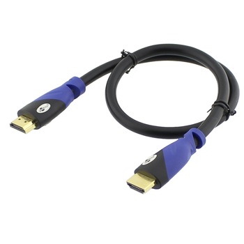 Cablu HDMI tata, HDMI tata, 0.5m, negru-albastru, Goobay, 72315, T199906 Cablu HDMI tata, HDMI tata, 0.5m, negru-albastru, Goobay, 72315, T199906