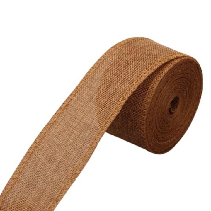 Panglica textila decorativa iuta, maro, 1m x 5cm