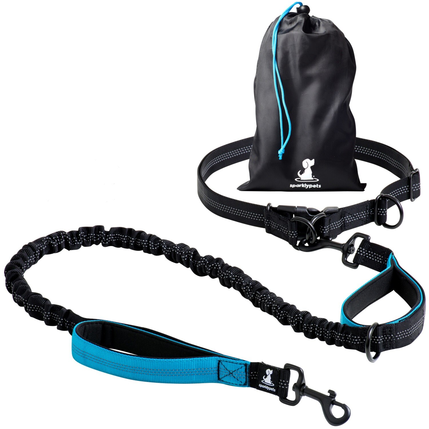 Lesa hands-free de alergare 2 in 1 pentru caini, textil, albastru, 172 cm