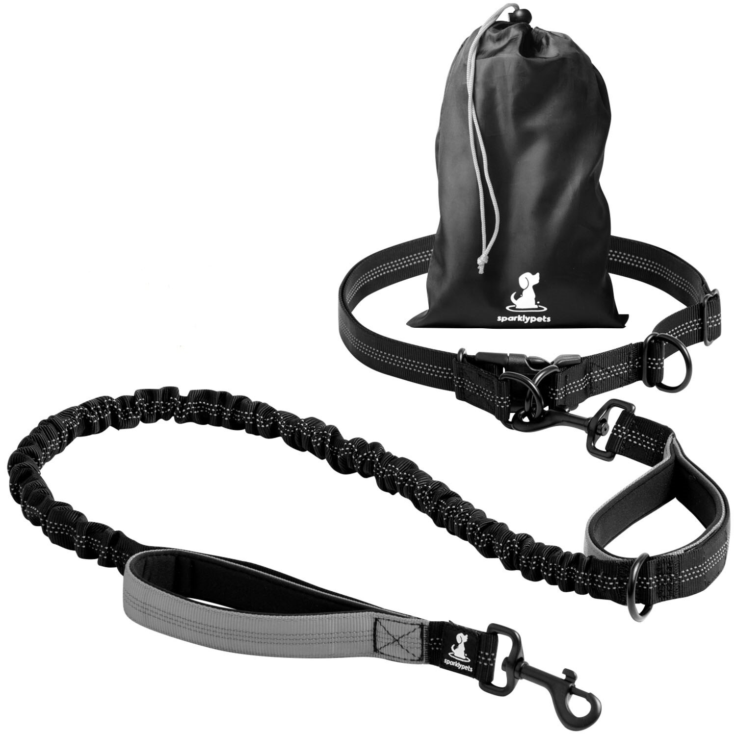 Lesa hands-free de alergare 2 in 1 pentru caini, textil, gri, 172 cm