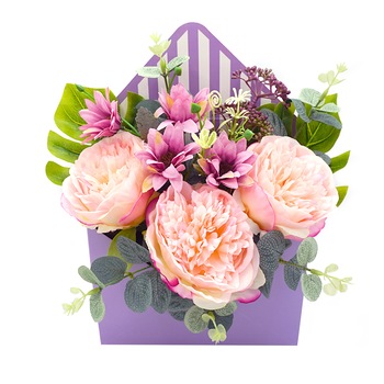 Aranjament floral plic, din flori de matase, handmade, Regalo - Gingasie, roz, 7 flori, 30 cm Aranjament floral plic, din flori de matase, handmade, Regalo - Gingasie, roz, 7 flori, 30 cm