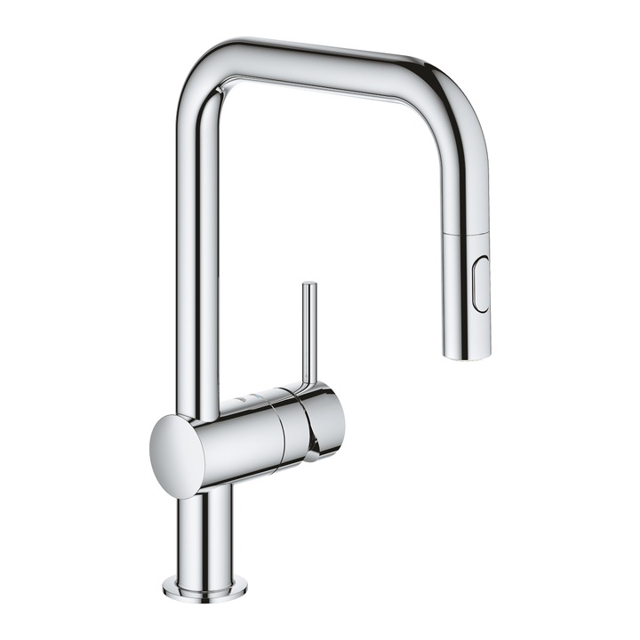 Смесител за кухня Grohe Vento 30439000, Висок, Тип U, С изтеглящ чучур, 2 функции, Хром