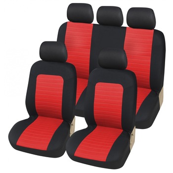 Set Huse Scaune Auto Universal Flexzon, Rosu/Negru, Мodel in Relief, 9 buc Set Huse Scaune Auto Universal Flexzon, Rosu/Negru, Мodel in Relief, 9 buc