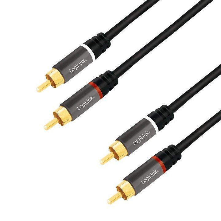 Cablu audio Logilink CA1206, stereo RCA tata - tata, 3m, conectori auriti, Negru