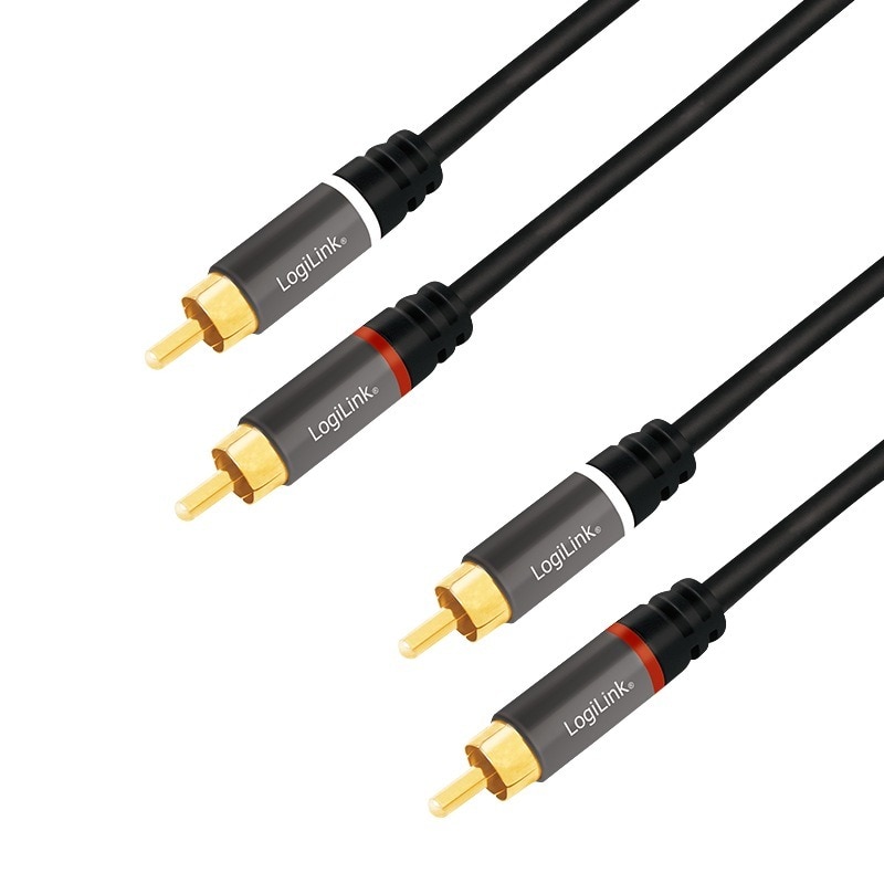 Cablu audio Logilink CA1207, stereo RCA tata - tata, 5m, conectori auriti, Negru