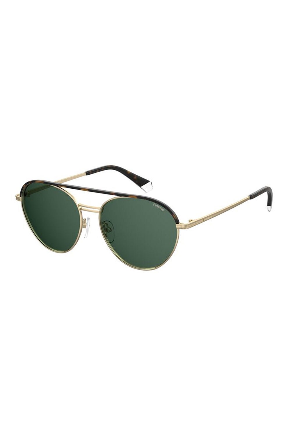 Polaroid, Ochelari de soare rotunzi aviator cu rama metalica, Auriu/Maro tortoise, 56-15-145 Standard