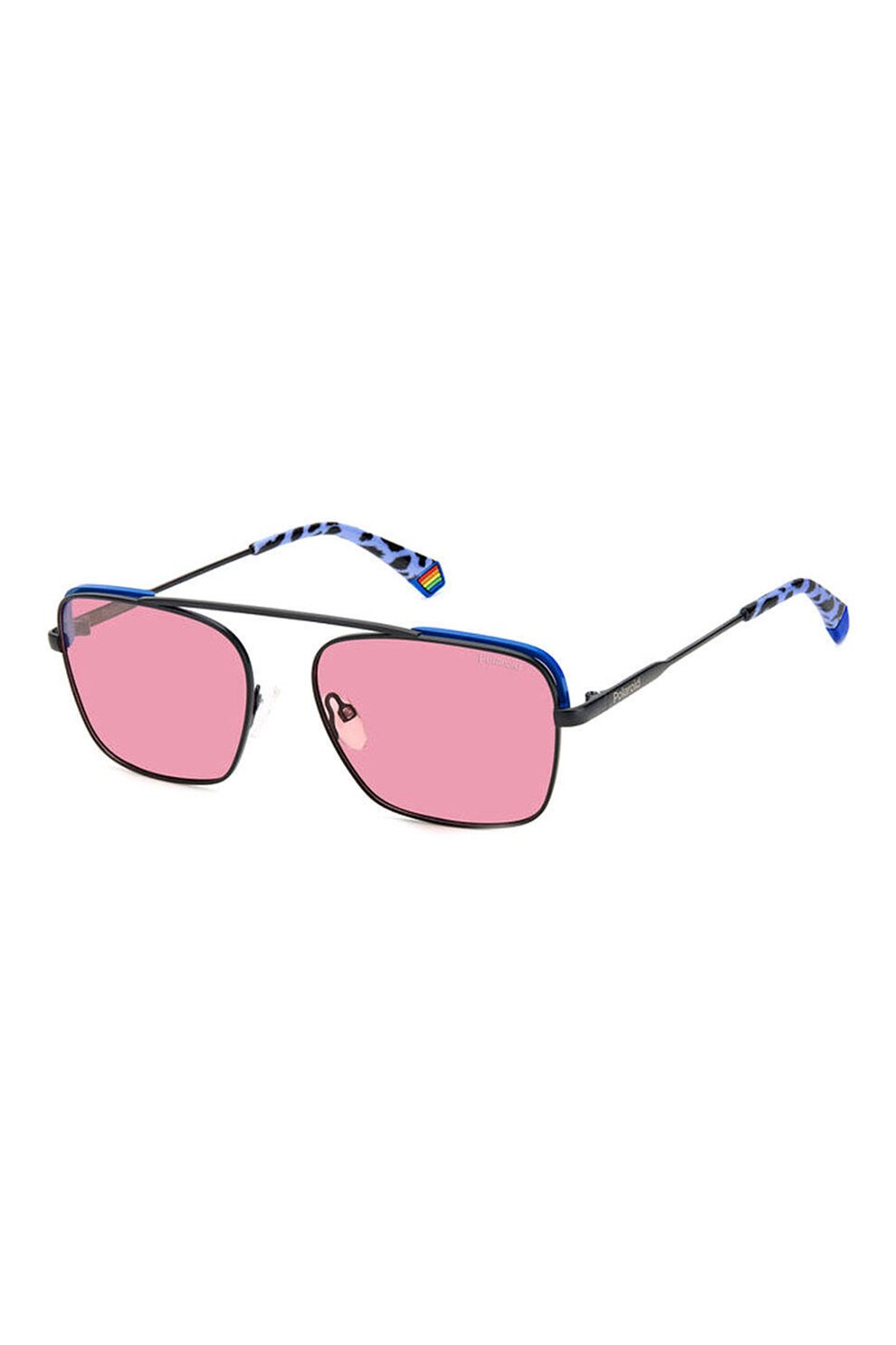 Polaroid, Ochelari de soare aviator unisex polarizati, Albastru inchis/Negru/Roz, 56-16-145 Standard