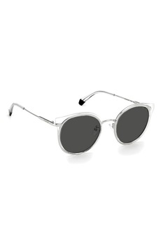 Polaroid, Ochelari de soare pantos polarizati cu rame transparente, Alb transparent/Argintiu, 55-22-145 Standard Polaroid, Ochelari de soare pantos polarizati cu rame transparente, Alb transparent/Argintiu, 55-22-145 Standard