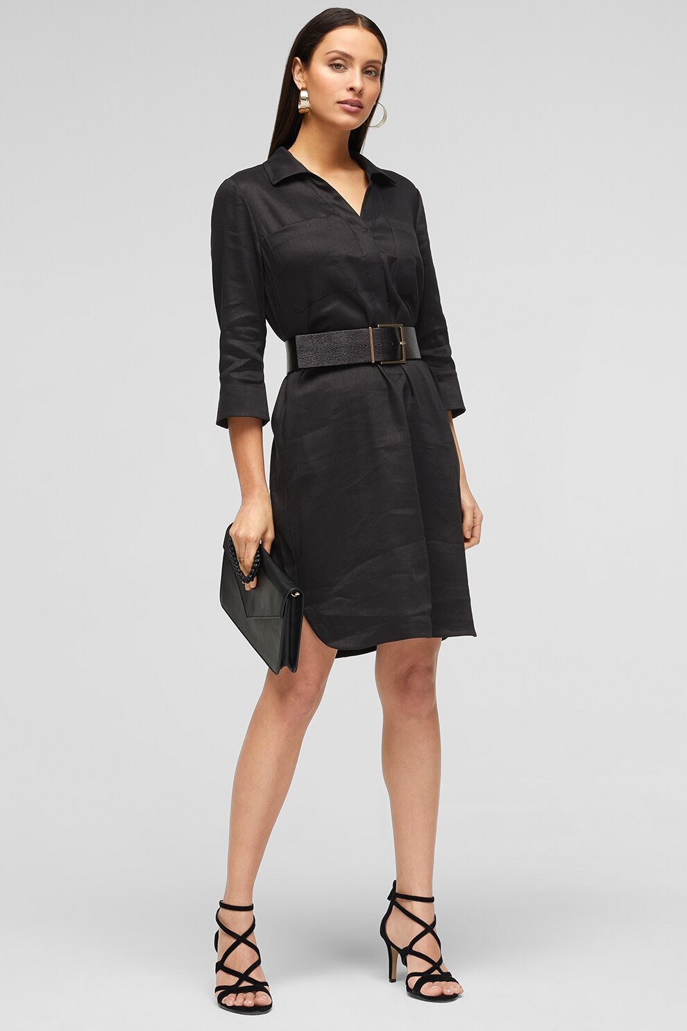 s.Oliver, Rochie din amestec de in cu buzunare aplicate, Negru, S