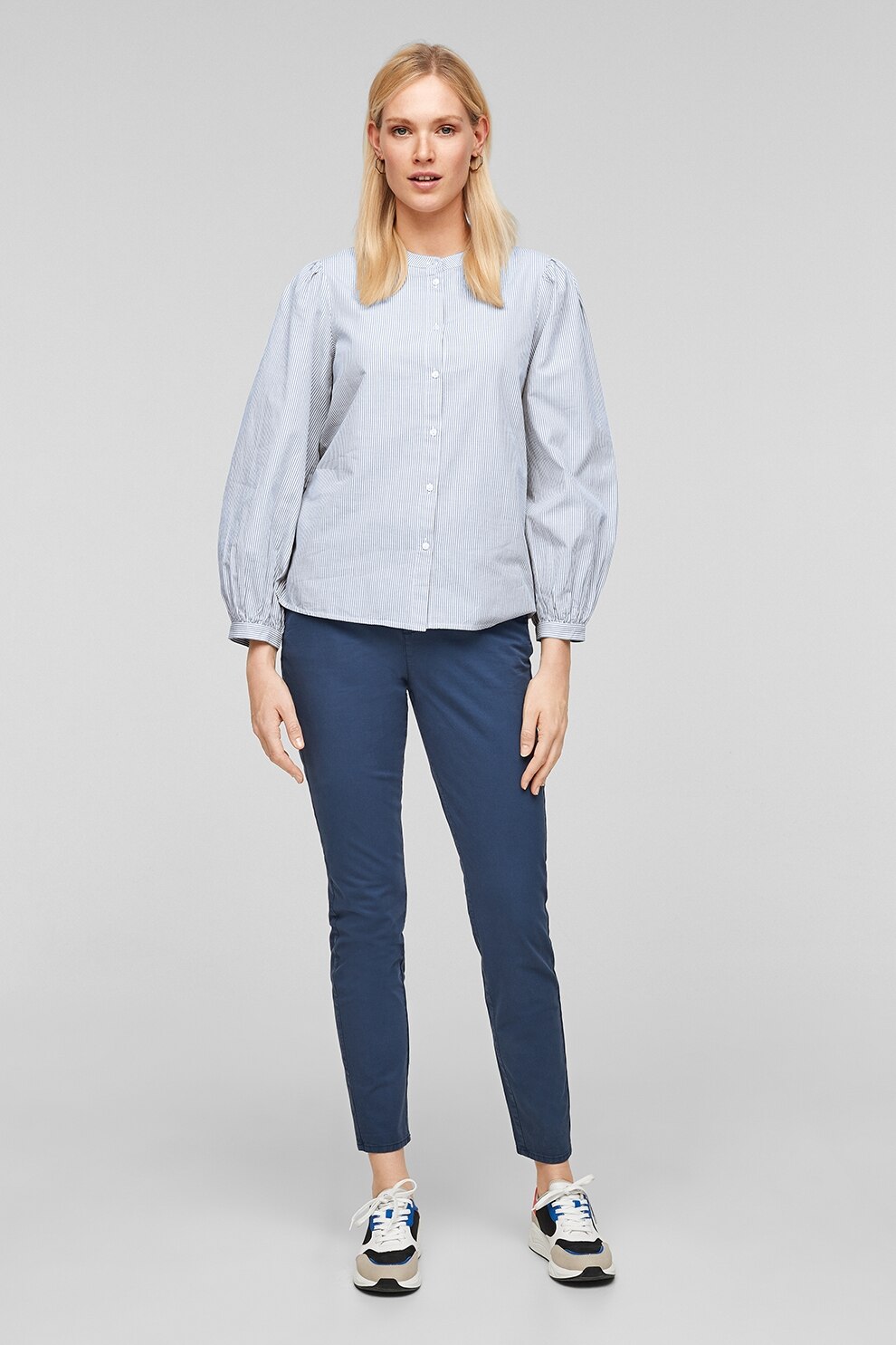 s.Oliver, Camasa cu maneci bufante si guler Mao, Albastru pastel