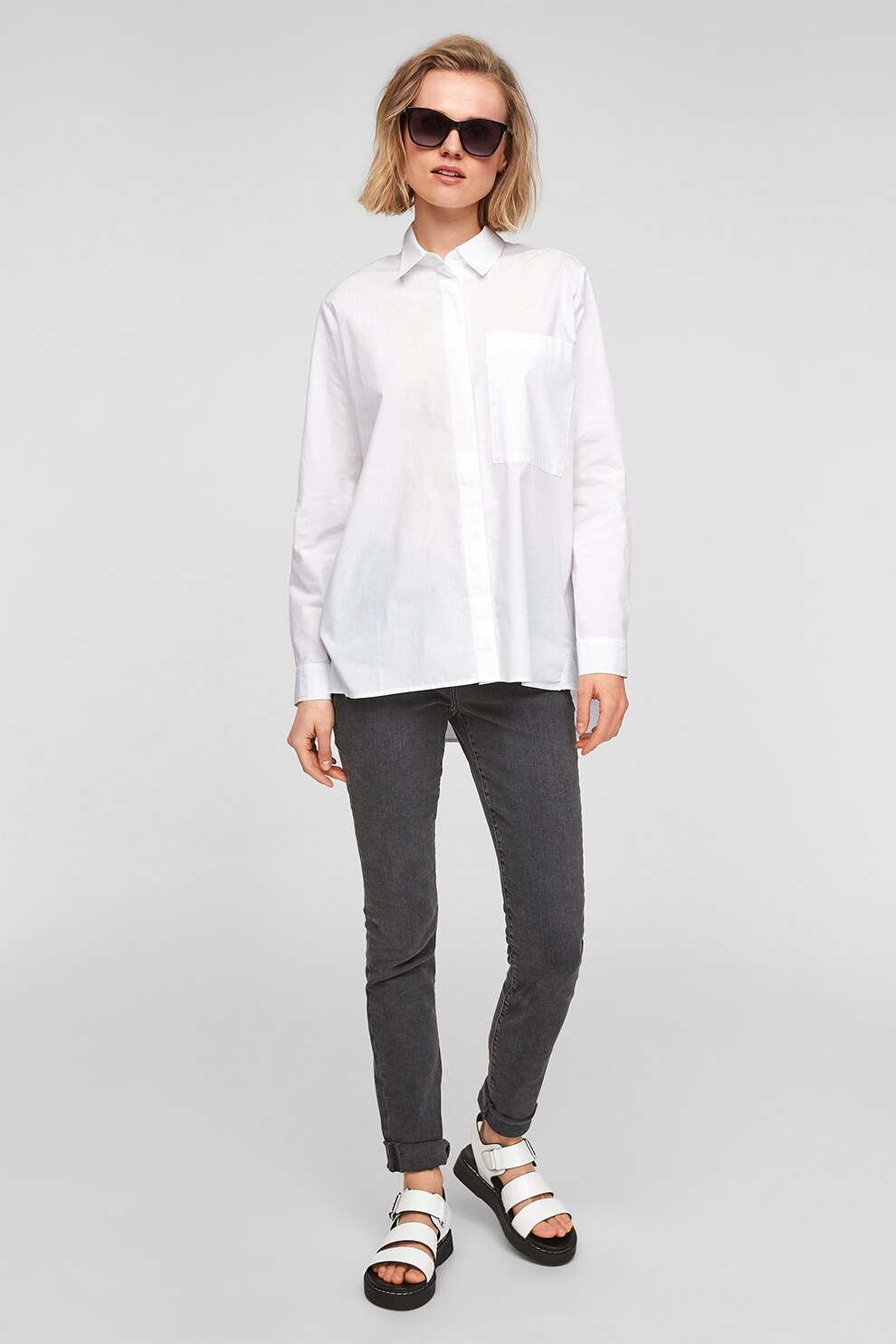 s.Oliver, Camasa cu buzunar pe piept, Alb, L