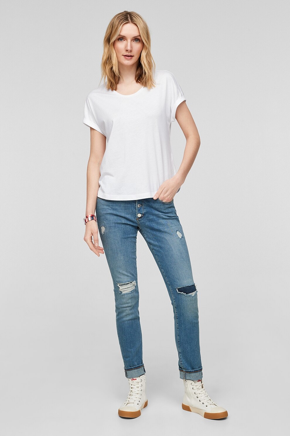 s.Oliver, Tricou regular fit cu decolteu rotund, Alb