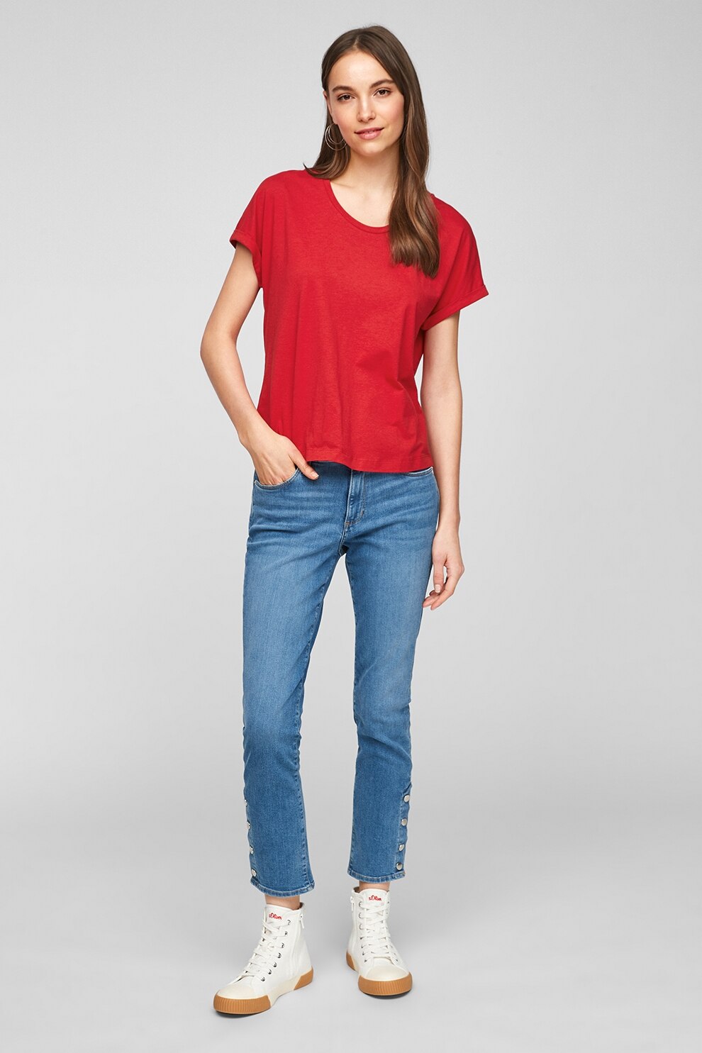 s.Oliver, Tricou regular fit cu decolteu rotund, Rosu